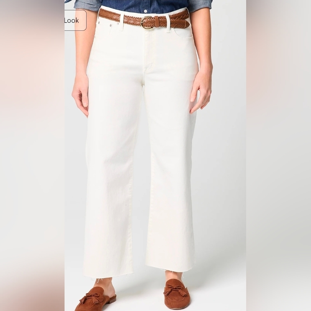 J.Crew Factory Curvy Wide Leg Cropped Jean Petite 29 Sea Shell White